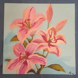 Quadro gigli rosa fatto a mano
