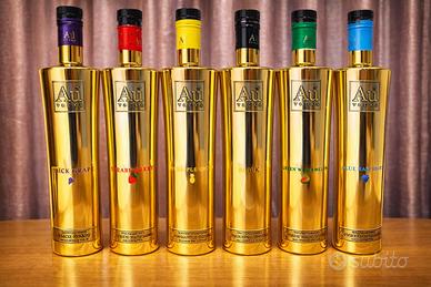 6 bottiglie originali AU Vodka color oro (vuote) ✨