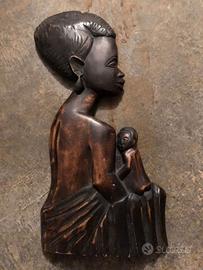 Statua africana da parete donna e bambino