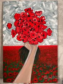 Tela astratta dipinta con la bocca