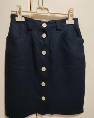 Gonna tubino blu 100% lino