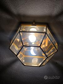 lampadario vintage in ottone e vetro sfaccettato