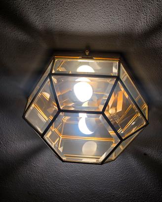 lampadario vintage in ottone e vetro sfaccettato