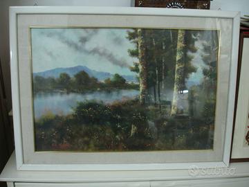 Quadro Olio su tela R.Mozzillo 50x70 Bosco e fiume