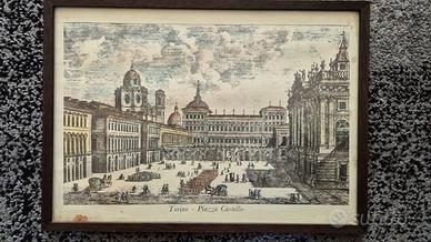 Antica stampa raffigurante piazza castello Torino