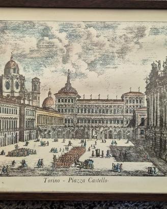 Antica stampa raffigurante piazza castello Torino