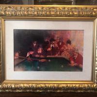 Dipinto Carlo Rosselli “ partita di biliardo “