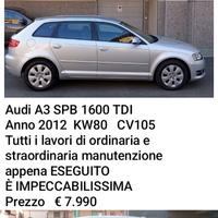 Autovettura 5Posti a SEDERE A3 SPB 1600 TDI 2012