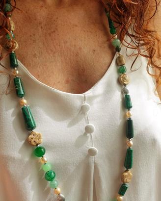 COLLANA DONNA LUNGA PIETRE  VERE VERDI