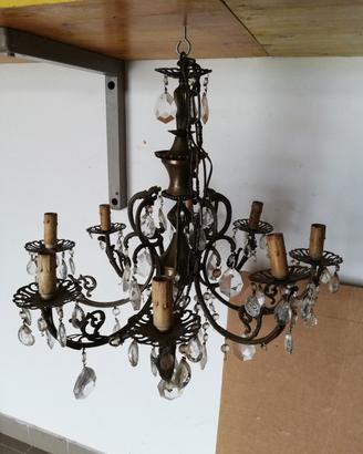 Lampadario ferro e gocce 8 luci