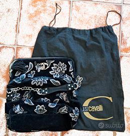 Borsa Just Cavalli in Raso Nero con Fiori Argento