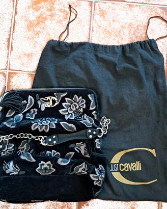 Borsa Just Cavalli in Raso Nero con Fiori Argento