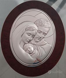Icona ovale della Sacra Famiglia Argento e legno