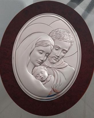 Icona ovale della Sacra Famiglia Argento e legno