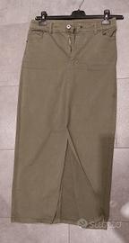 Gonna tipo jeans, color verde militare, TG L