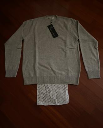 Golf grigio chiaro nuovo 100% puro cashmere tg. L