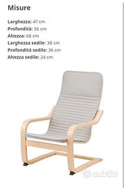 poltroncina sedia Ikea con due cuscini copriseduta