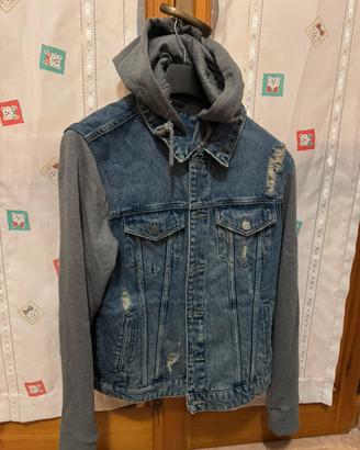 Giacca jeans con cappuccio felpato