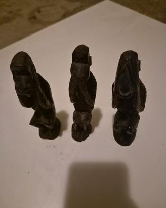 Sculture in legno Ebano 3 scimmie sagge