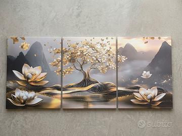 Trittico Quadri Canvas Albero - Tela Moderno Zen