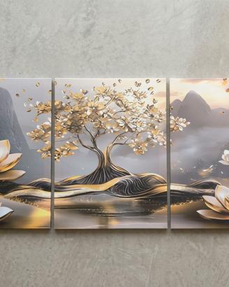Trittico Quadri Canvas Albero - Tela Moderno Zen