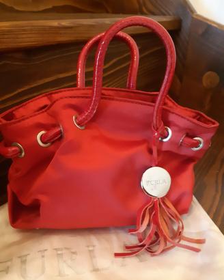Furla borsetta a mano in raso e pelle, rosso
