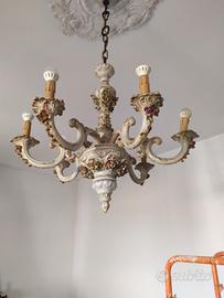 Lampadario ceramica  stile Capodimonte 