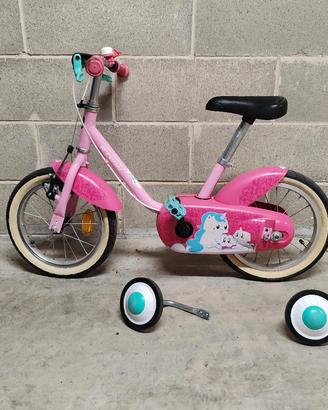 Bicicletta Bimba 14" B'Twin Rosa con Rotelle