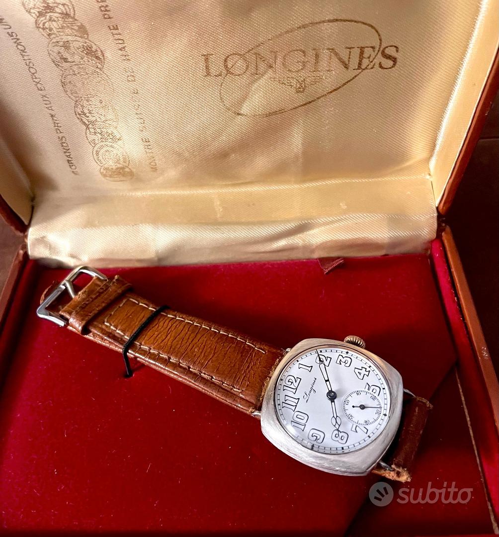 Orologio da trincea Longines raro WW1 argento 935 Abbigliamento