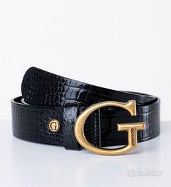 Elegante cintura Guess in vera pelle nera, con un
