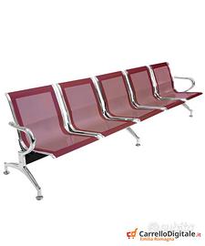 Panca per sala attesa 5 posti in acciaio Rosso
