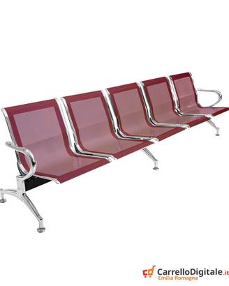 Panca per sala attesa 5 posti in acciaio Rosso