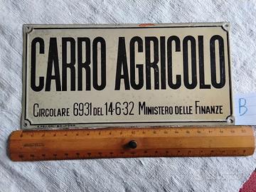 Targa metallica CARRO AGRICOLO (tassa) AUTENTICA