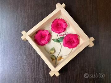 Souvenir Hawaii quadretto fiori di legno handmade