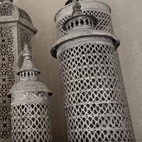 Set 3 lanterne etniche ferro bianco patinato