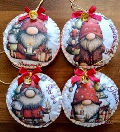 Set 4 addobbi Natale gnomi in stoffa 10 cm