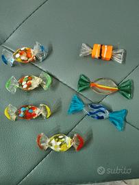 Lotto 7 caramelle in vetro di Murano