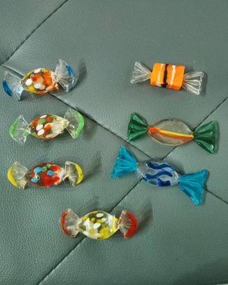 Lotto 7 caramelle in vetro di Murano