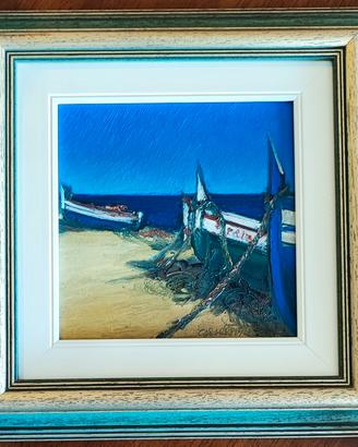 Quadro olio Redi Casarsa Barche di pescatori 