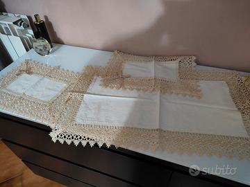 tris di centrini lino e filo con fiocchettino