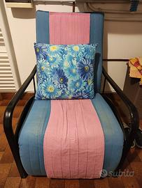 Poltrona Vintage in Metallo e Tessuto Azzurro