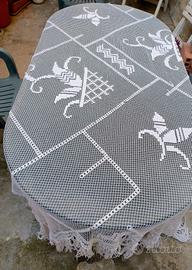 Tovaglia vintage filet cotone con frang