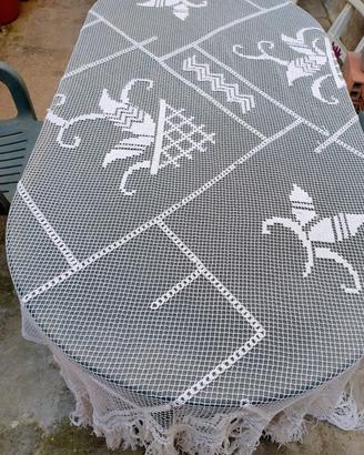 Tovaglia vintage filet cotone con frang