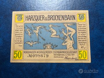 Notgeld tedesco "Harzer Brockenbahn" da 50 Pfennig