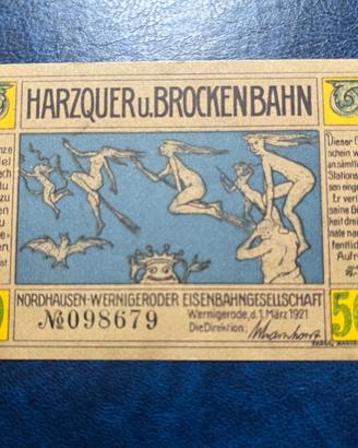 Notgeld tedesco "Harzer Brockenbahn" da 50 Pfennig