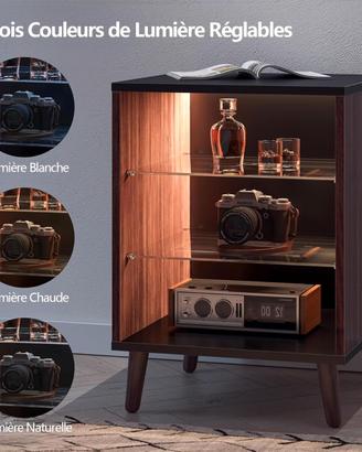 Cubehom Comodini in legno con 2 ripiani vetro led