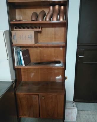 libreria scaffale vintage, anni 60, radica di noce