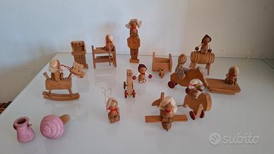 Lotto miniature vintage in legno scandinave 