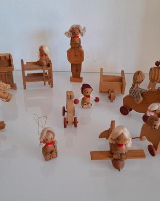 Lotto miniature vintage in legno scandinave 