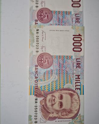 lotto n.2 banconote in serie 1000 lire Montessori 
